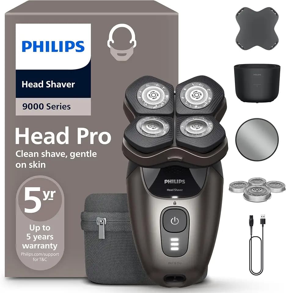 PHILIPS Head Shaver Pro Series 9000 – Glatzenrasierer für Herren und Frauen, elektrischer Rasierer mit flexiblem 360grad-Scherkopf und ComfortCut-Klingen, sanft zur Haut, Modell HS9980/15