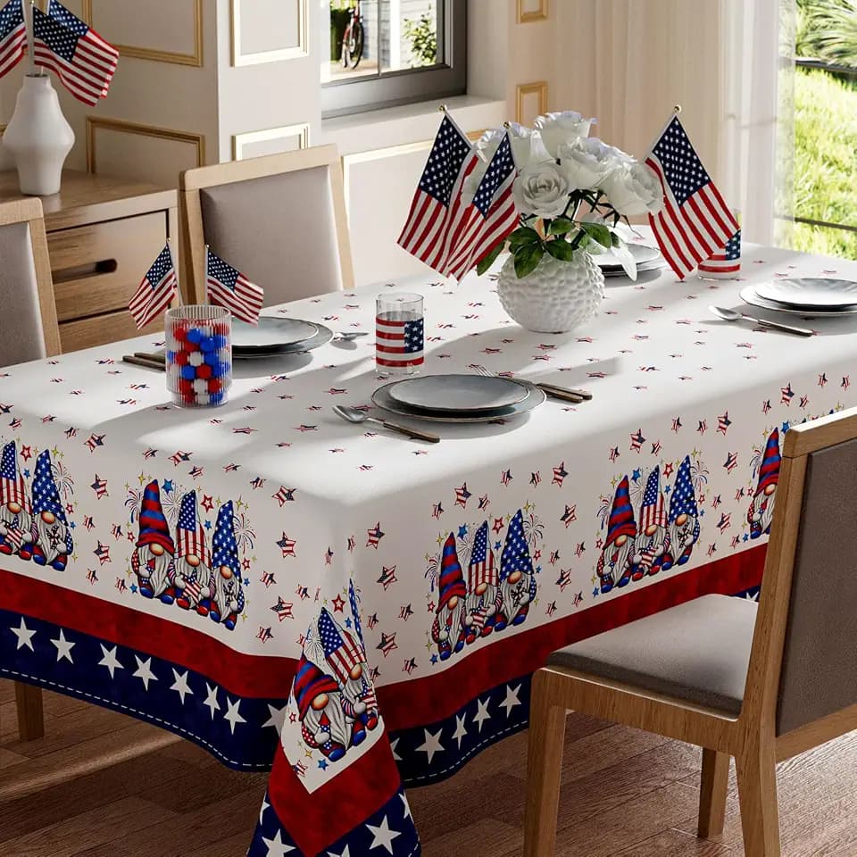 XCHI Gnomes Stars Patriotic America 4th of July Memorial Day Independence Day Tablecloth Rectangle Washable Table Covers for Home Party Decorations 60x84 Inch