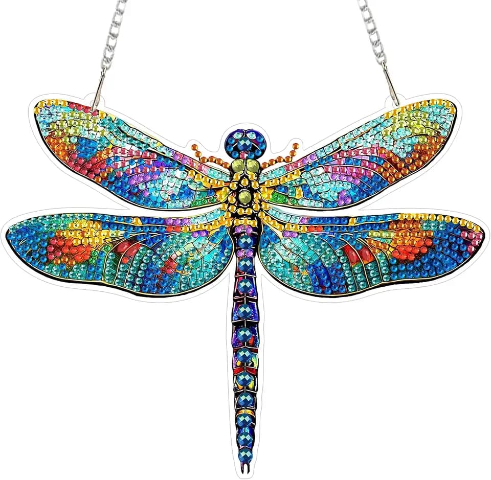 HMZephitiquc Dragonfly Hanging Diamond Art Kits for Adults, Special Shaped Crystal Diamond Painting Suncatchers, 5D Gem Art, Sun Catchers DIY Craft Kits for Gift Home Decor