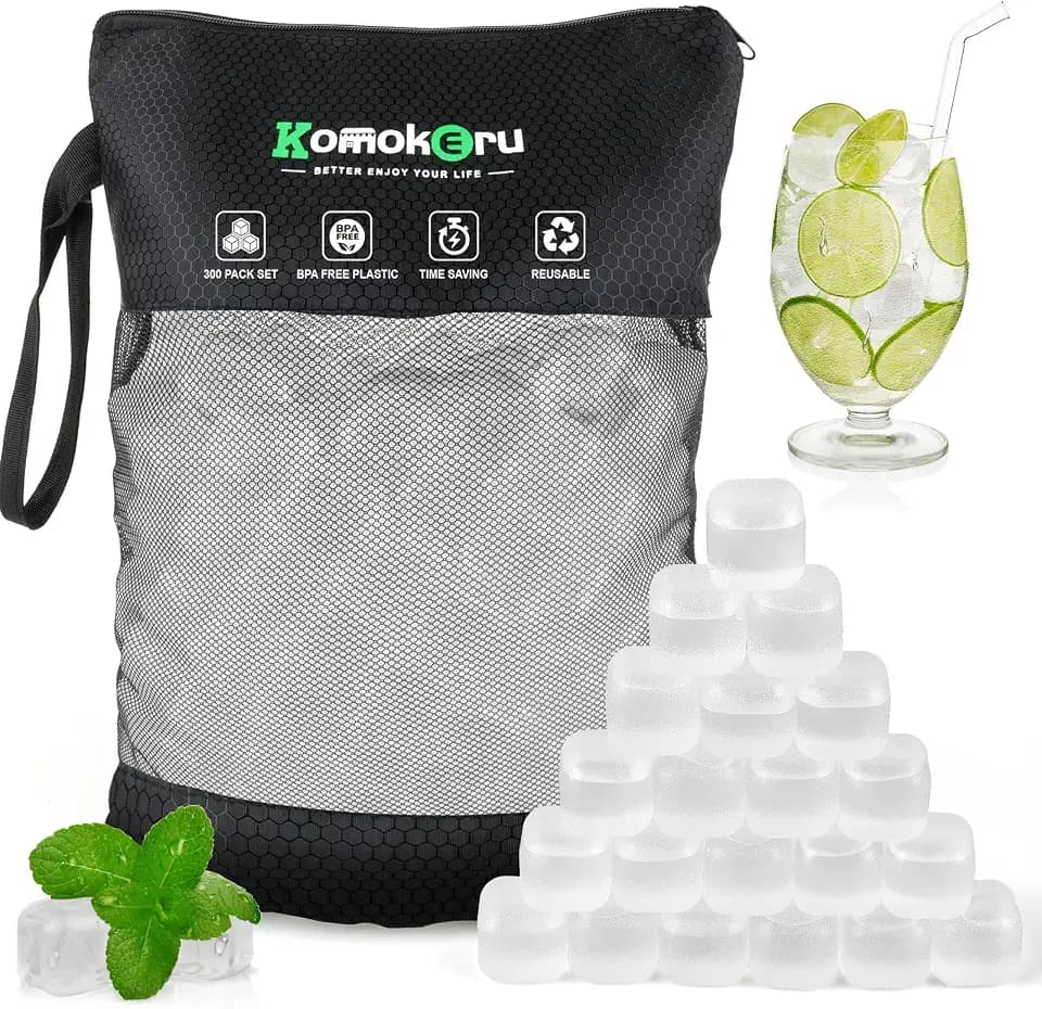 300 PCS Reusable Ice Cube for Drink, Refreezable Plastic ice Cubes Without Diluting BPA Free, Large Pack With Bag, Suitable for Whiskey Coffee Bars Ice Baths Camping, Instant Cooler Packs