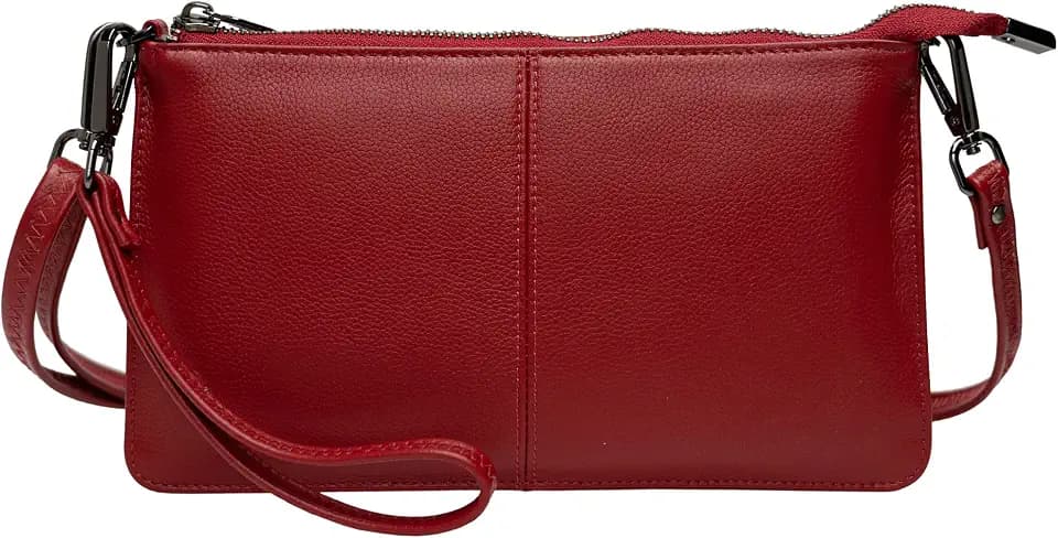 Bveyzi Genuine Leather Wristlet Purses for Women, Envelope Clutch Wallet Small Crossbody Bags for Dressy Evening