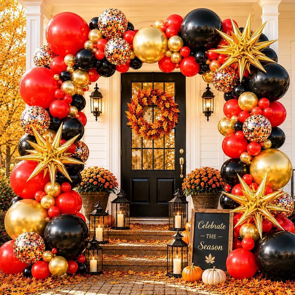 Red Gold Black Balloons Arch Kit Garland with Star Balloons