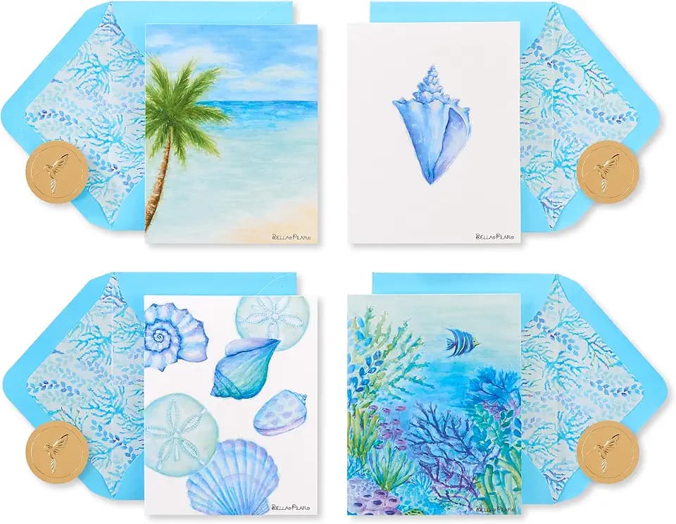 Papyrus Blank Cards with Envelopes - Designed by Bella Pilar, Into the Blue (20-Count)