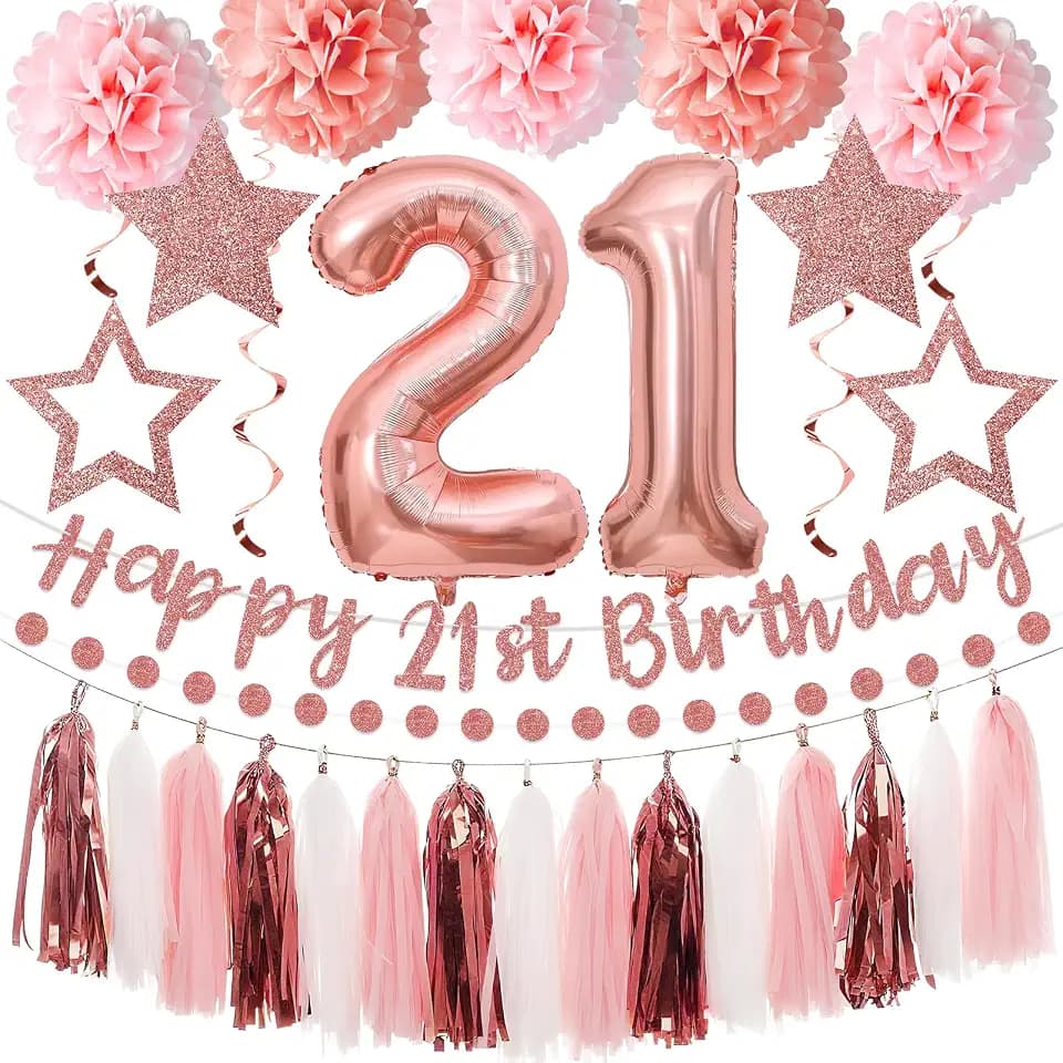Kuxriox 21st Birthday Decorations for Her, 21st Birthday Party Supplies