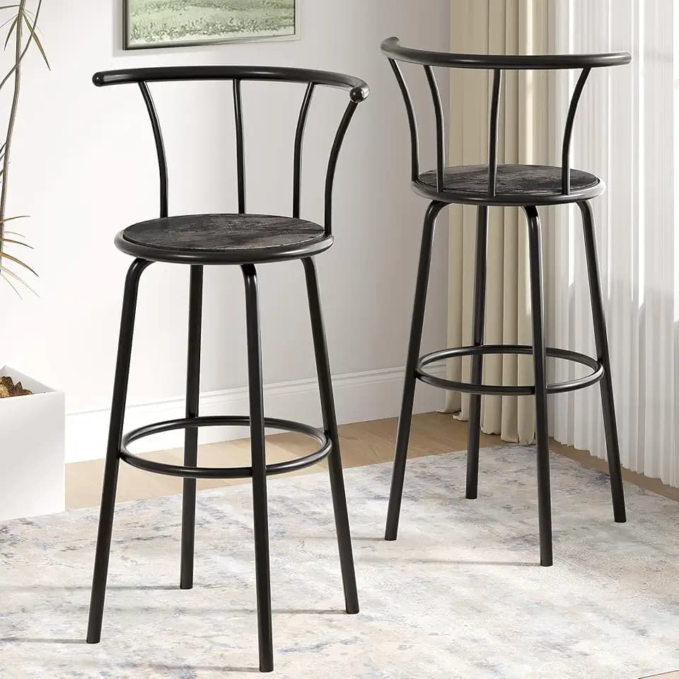 VECELO Bar Stools Set of 2, Swivel Counter Barstools with Backrest, Bar Height Chairs for Dining Room, Kitchen Island, Pub, Easy Assembly, Vintage Grey