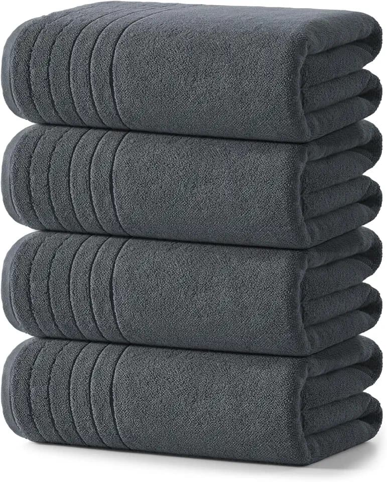 REDKISS Luxury Bath Towels Set of 4, 35x70 in, Highly Absorbent & Quick Dry, Super Soft Extra Large Premium Thick Cotton Gray Bath Sheets for Shower, Hotel, Bathroom, Spa