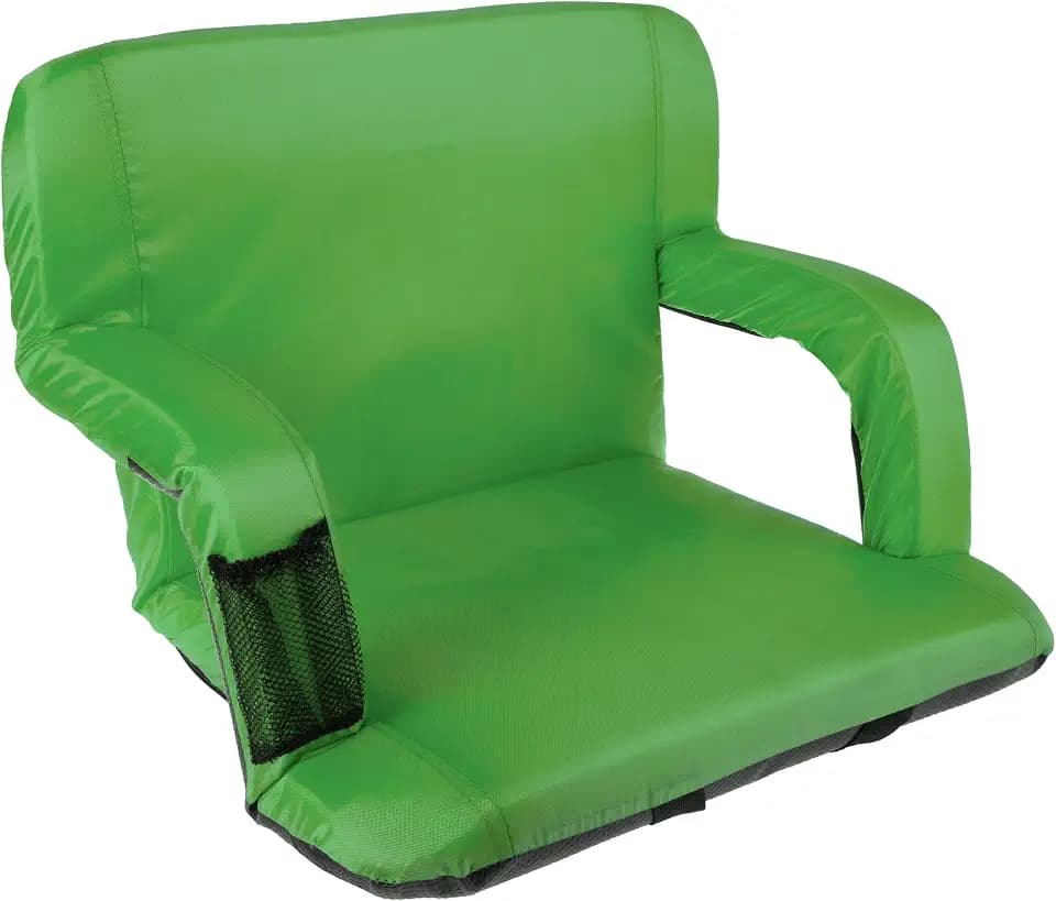 Home-Complete HC-3002-GREEN Wide Stadium Seat Chair Bleacher Cushion with Padded Back Support, Armrests and Portable Carry Strapse, Green