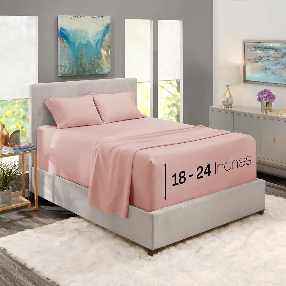 Nestl King Size Sheet Set, 4 Piece Extra Deep Pocket (18-24 inches), Microfiber, Hotel Luxury, Soft, Breathable, Wrinkle-Free, Easy to Care, Peach Beige