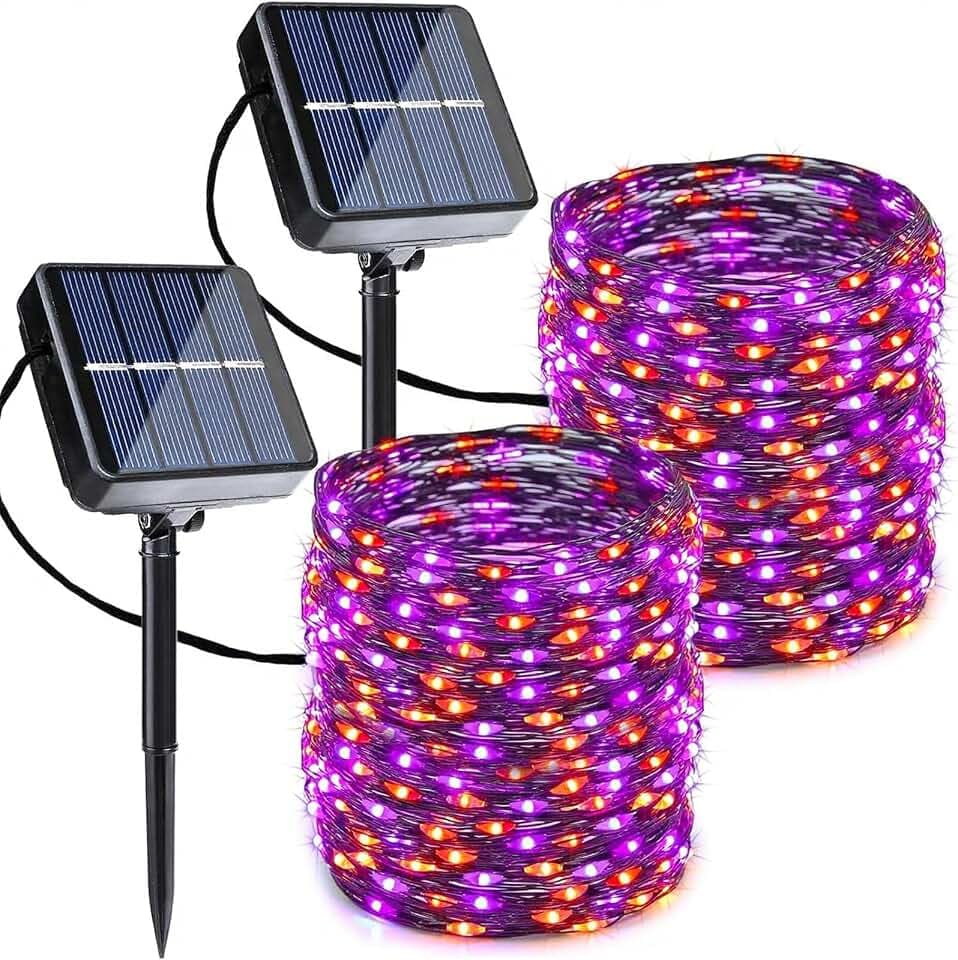Joomer Orange Purple Halloween Solar String Lights,2 Pack Total 80FT 240LED