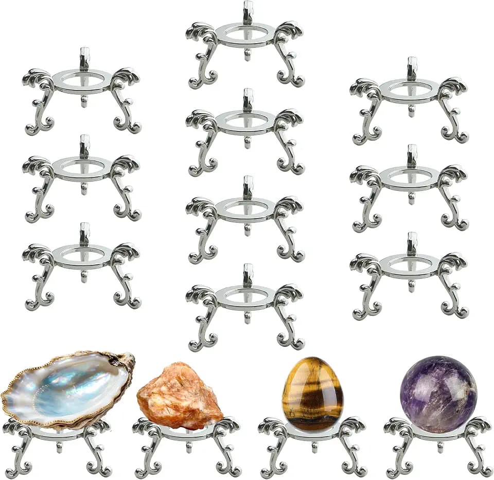 10Pcs Silver Crystal Ball Stand for Displaying Crystal Glass and Natural Rocks, Sphere Display Holder, for 40mm-80mm Sphere or Stone