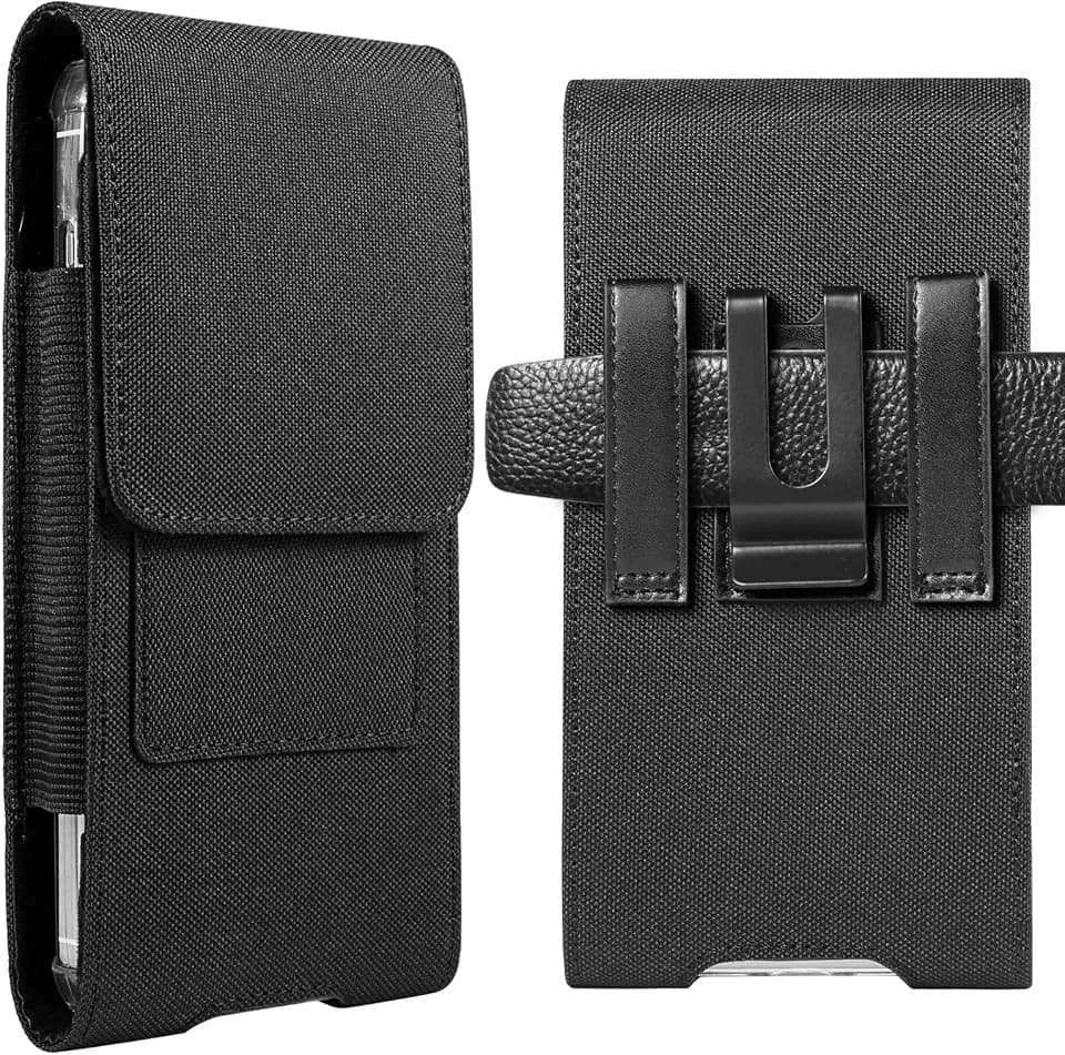 Nylon Belt Phone Holster Cell Phone Pouch w/Card Slot Compatible for iPhone 17 Pro Max/Galaxy S26 Ultra A17 / Pixel 10 Pro XL/OnePlus 13 15R / Moto G Power Stylus Play/Redmi Note 15 Pro