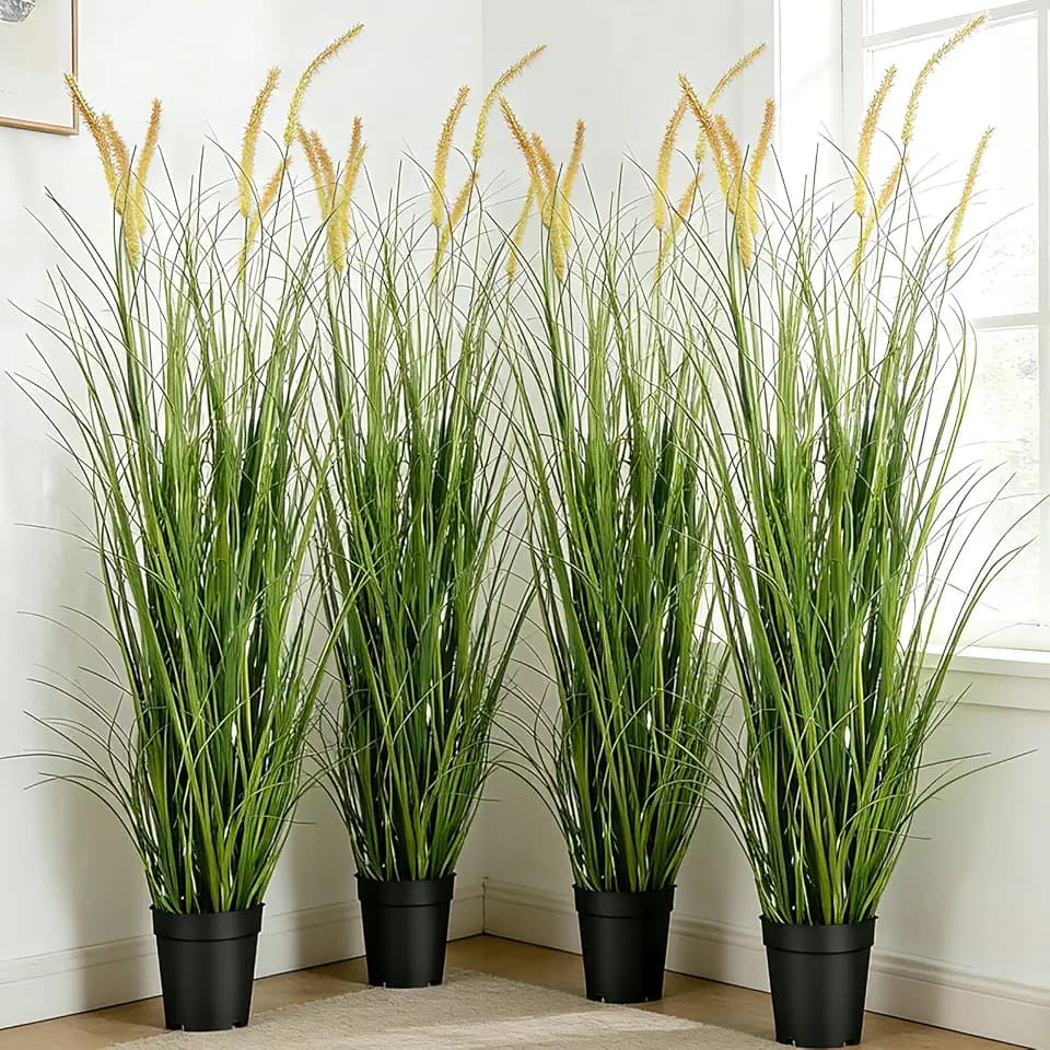 4FT Artificial Grasses Indoor Outdoor Tall Fake Grasses in Pots, 4 Pack