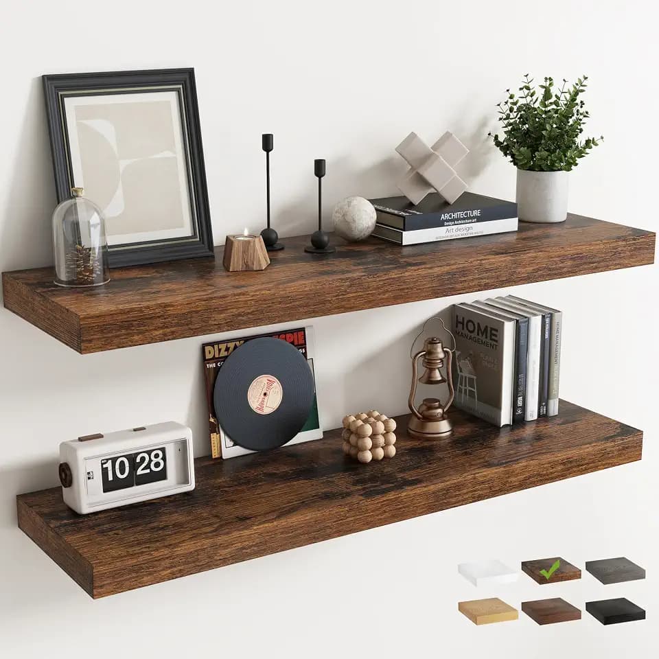 48 Inch Floating Shelves for Wall 2 Pack, 12"D Wood Grain Bathroom Shelves
