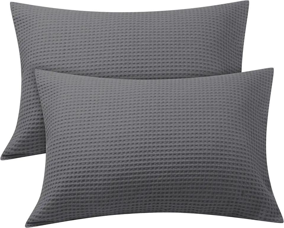Zaizaihome 100% Egyptian Cotton Waffle Weave Pillowcases King Size 2 Pack