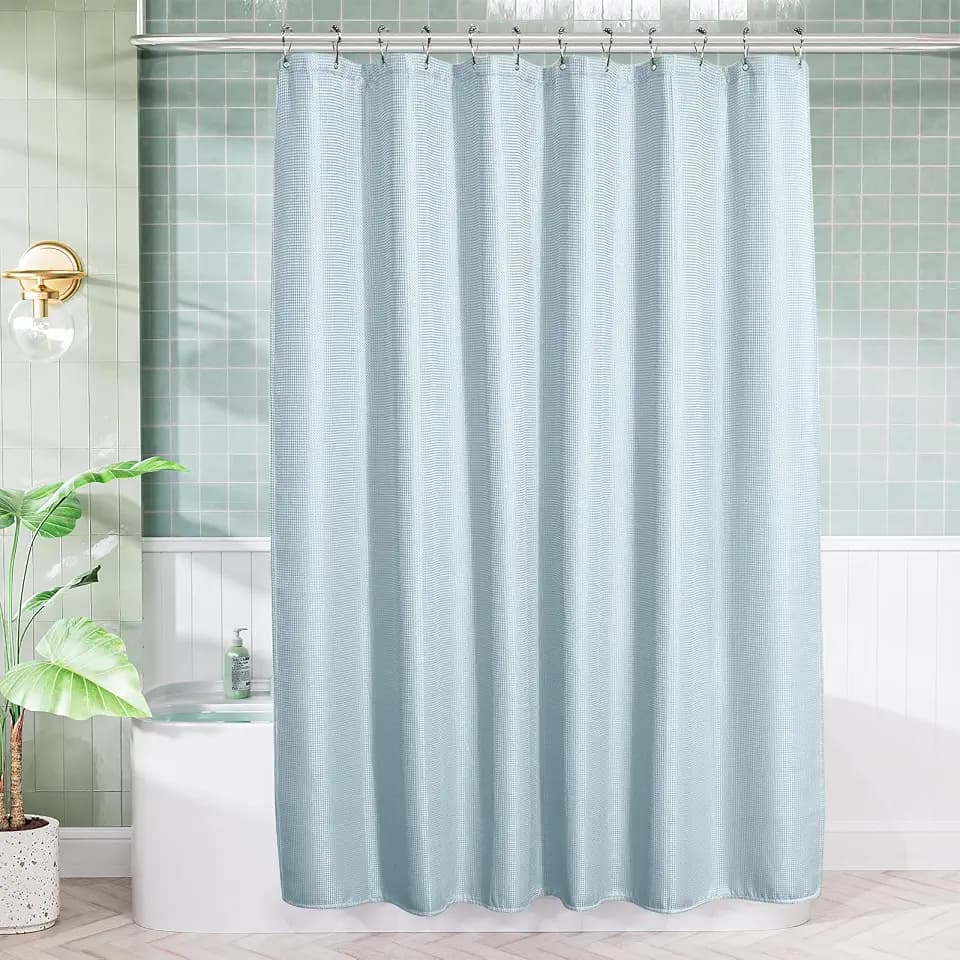 AmazerBath Fog Blue Shower Curtain Waffle Textured, Fabric Shower Curtain Thick Heavy Duty 240GSM Hotel Quality Bathroom Shower Curtains, 72 x 78 Inches