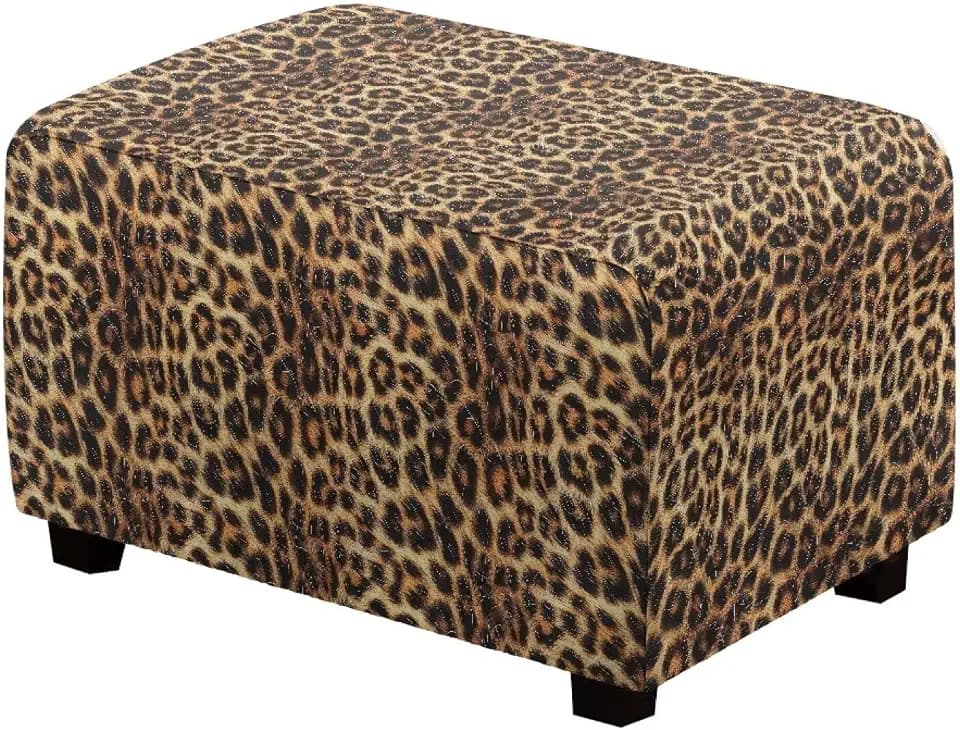 Talayituse Brown Leopard Print Stretch Velvet Ottoman Slipcover Rectangle Folding Storage Stool Ottoman Cover Breathable Footstool Covers Slipcover Chair Covers for Living Room, Small
