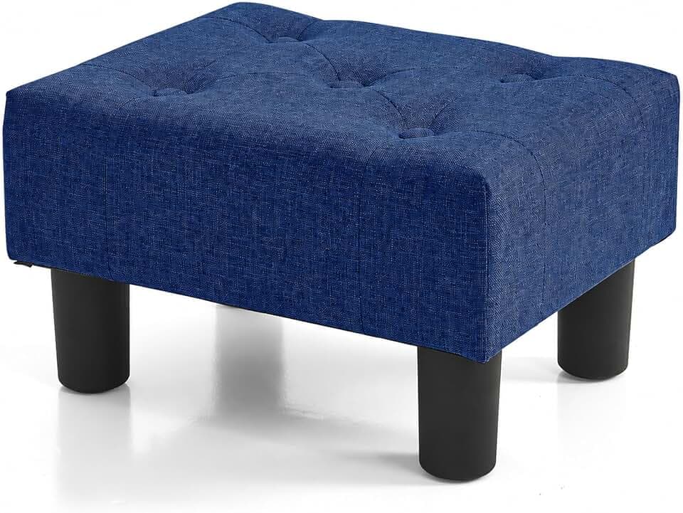 BRIAN & DANY Small Foot Stool, Linen Foot Stools with Legs, Stable Small Footstool for Living Room, Blue