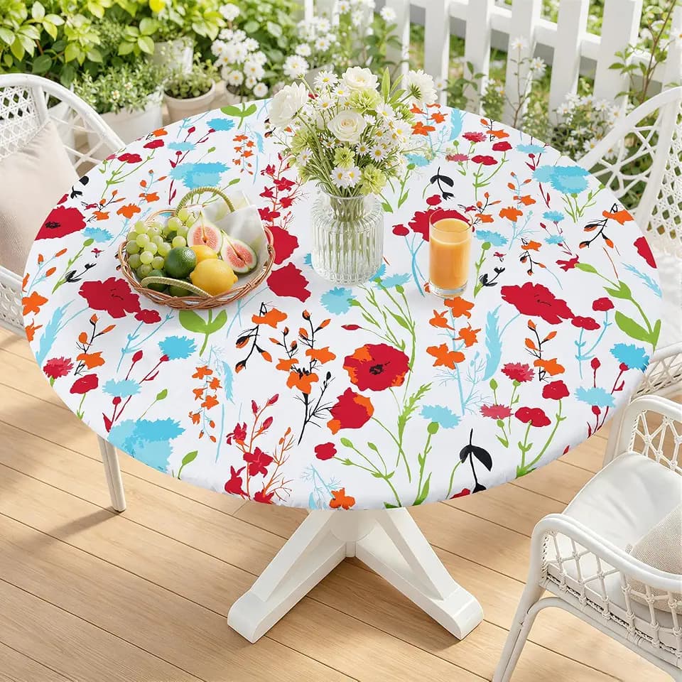 Smiry Round Table Cloth, Waterproof Fitted Table Cover for 45"-56" Tables