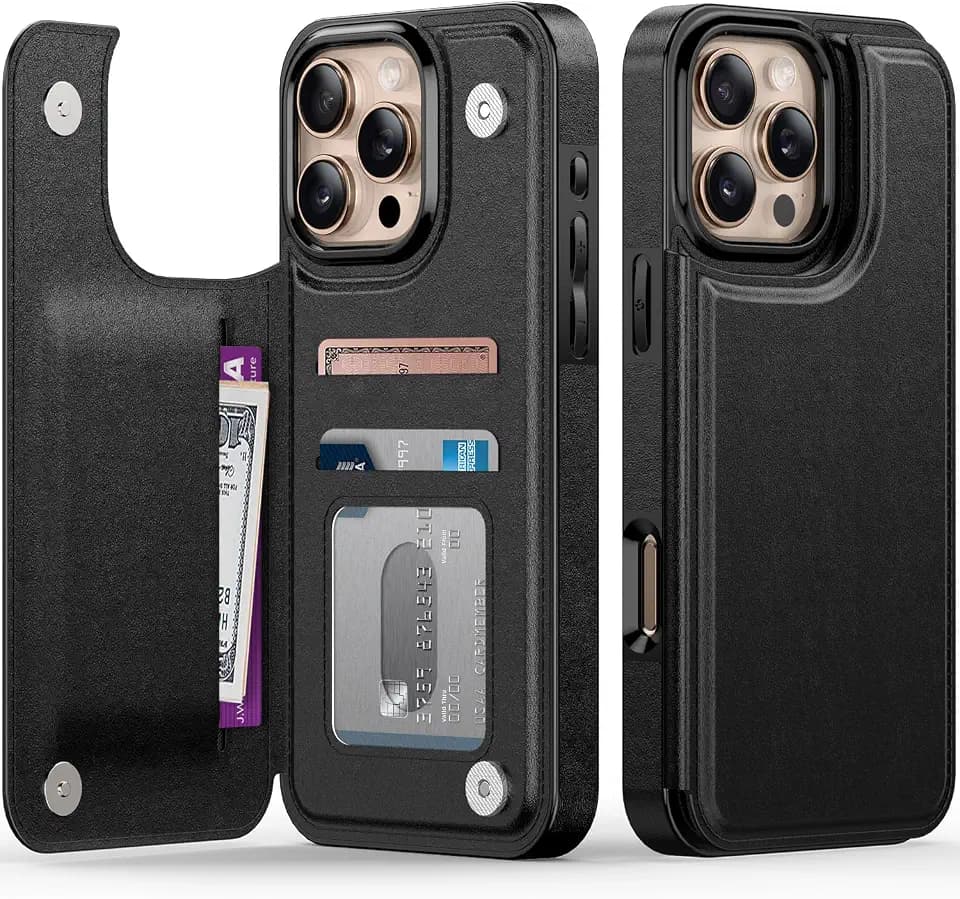 FUNMIKO for iPhone 16 Pro Wallet Case, Card Holder, RFID-Blocking Black