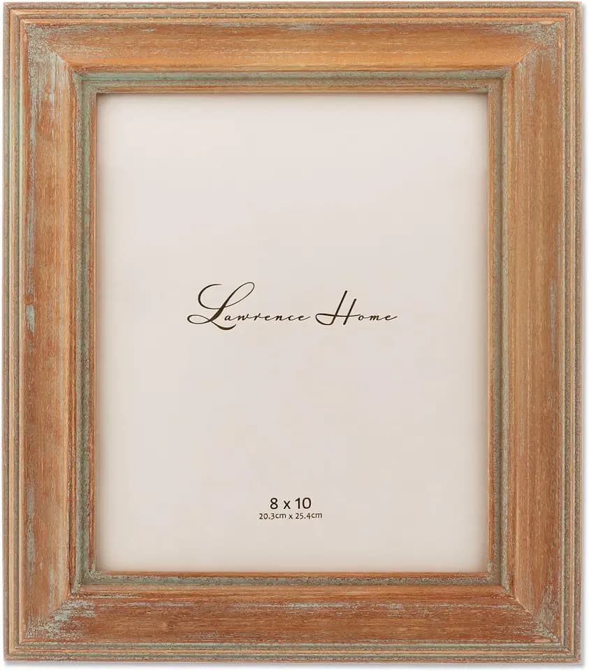 Lawrence Frames 8x10 Weathered Wood with Verdigris Wash Picture Frame, Brown