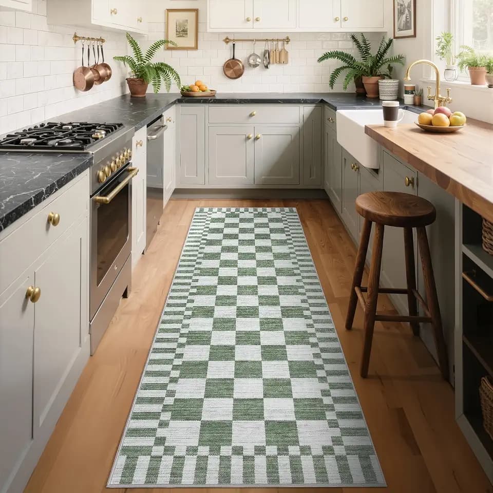 GarveeHome 2.5x8 Checkered Kitchen Runner Rug for Hallway Non Slip Washable