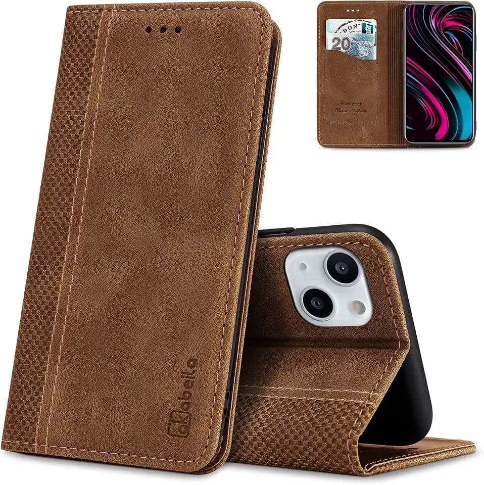 AKABEILA Hülle Kompatibel mit iPhone 13, Premium PU Leather Flip Folio Wallet Book Case Hülle Cover with Magnetic Closure Stand Card Slot