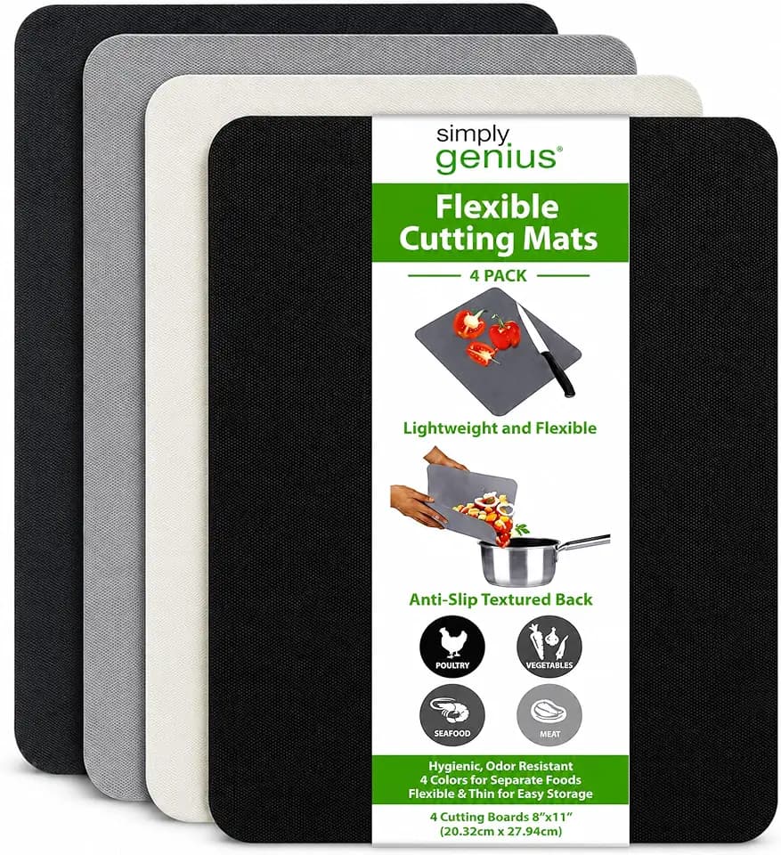 Simply Genius Rectangular Cutting Board Set - Color-Coded Cutting Mats for Kitchen - Dishwasher-Safe Plastic Chopping Board - Pack of 4, 8 x 11 in, Light Gray