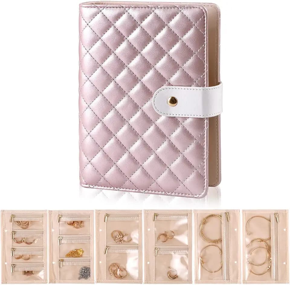 Jewelry Travel Case, Pearlescent Faux Leather,7.87*6.3*1.57 in