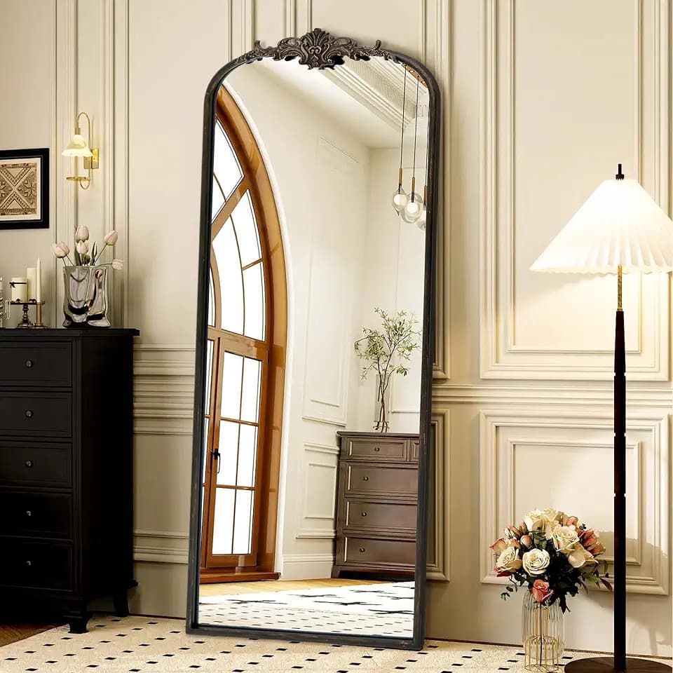 Besdomus Vintage Mirror Full Length: 21"x56" Black Long Arched Body Mirrors