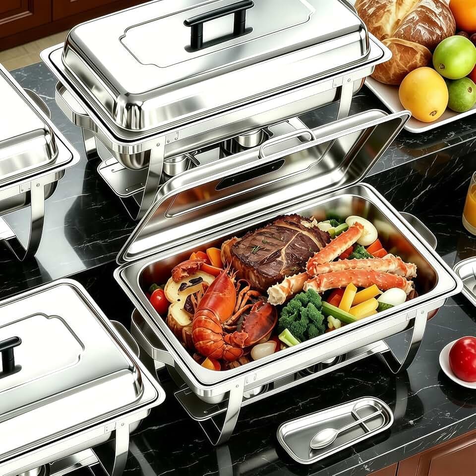 Chafing Dish Buffet Set 4 Packs,9 Quart Stainless Steel Foldable Rectangular Chafing Full Size Food Pan,Chafing Servers With Covers buffet servers and food warmers for parties wedding outdoor banquet