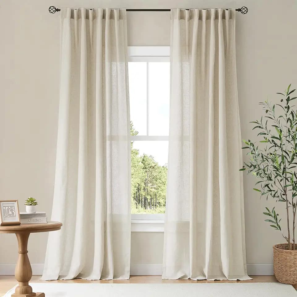 NICETWON Natural Linen 96 Inch Curtains for Bedroom, W55xL96, 2 Panels