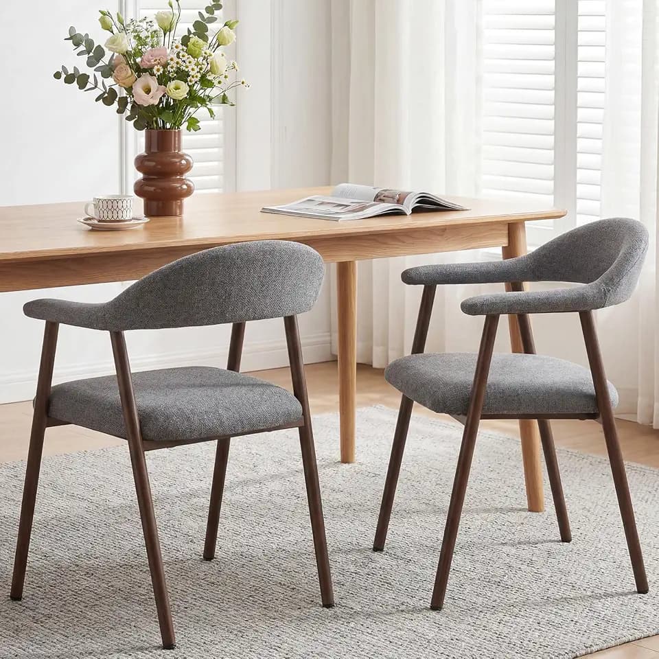 DUMOS Dining Chairs Set of 2, Linen Fabric Accent Chair with Curved Back