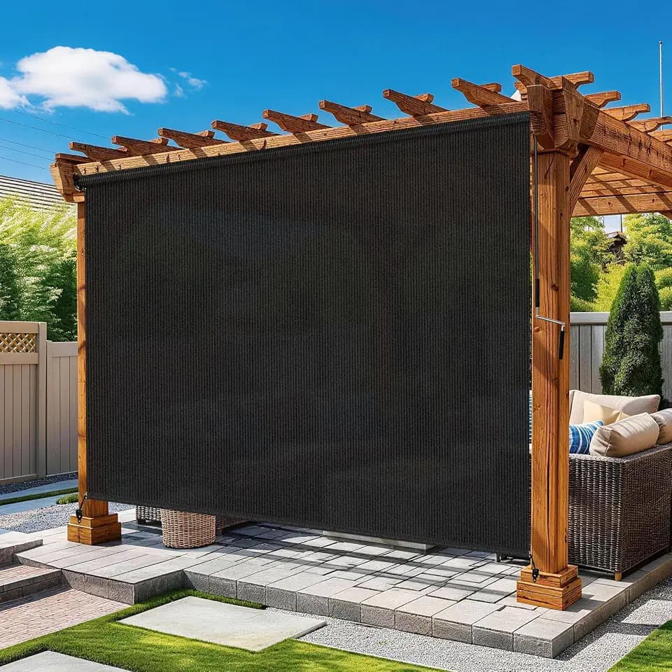 Outdoor Roller Shades for Patio 8'Wx8'H Black, 90% UV Block & Privacy Protection Outdoor Blinds, Cordless Porch Shades Outdoor Roll Up with Splicing Design 15-Min Install