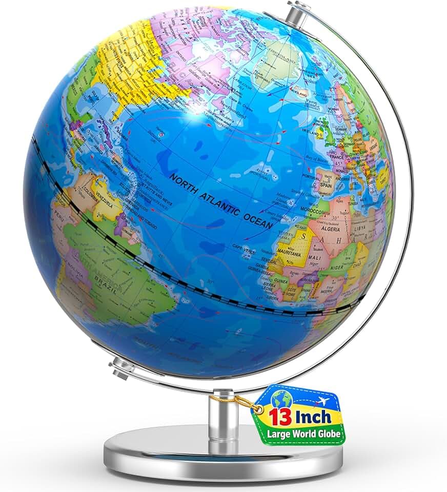 13 Inch Large World Globe for Adult, Educational Globe for Children, Colorful HD World Map Details for Kids Learning, Illuminated Globes Lamp for Kids Gift and Bedroom Office Decor