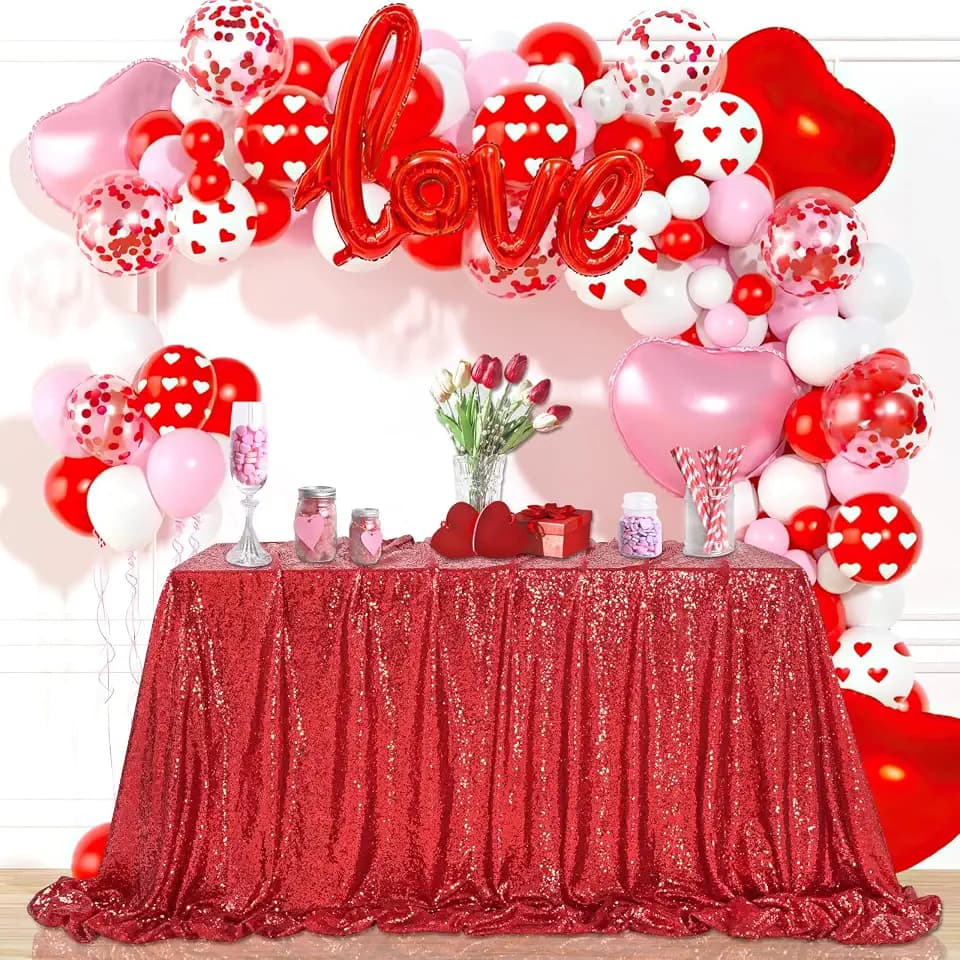 Sequin Tablecloth 90"x156" Red Tablecloth Rectangle Party Tablecloth Cover