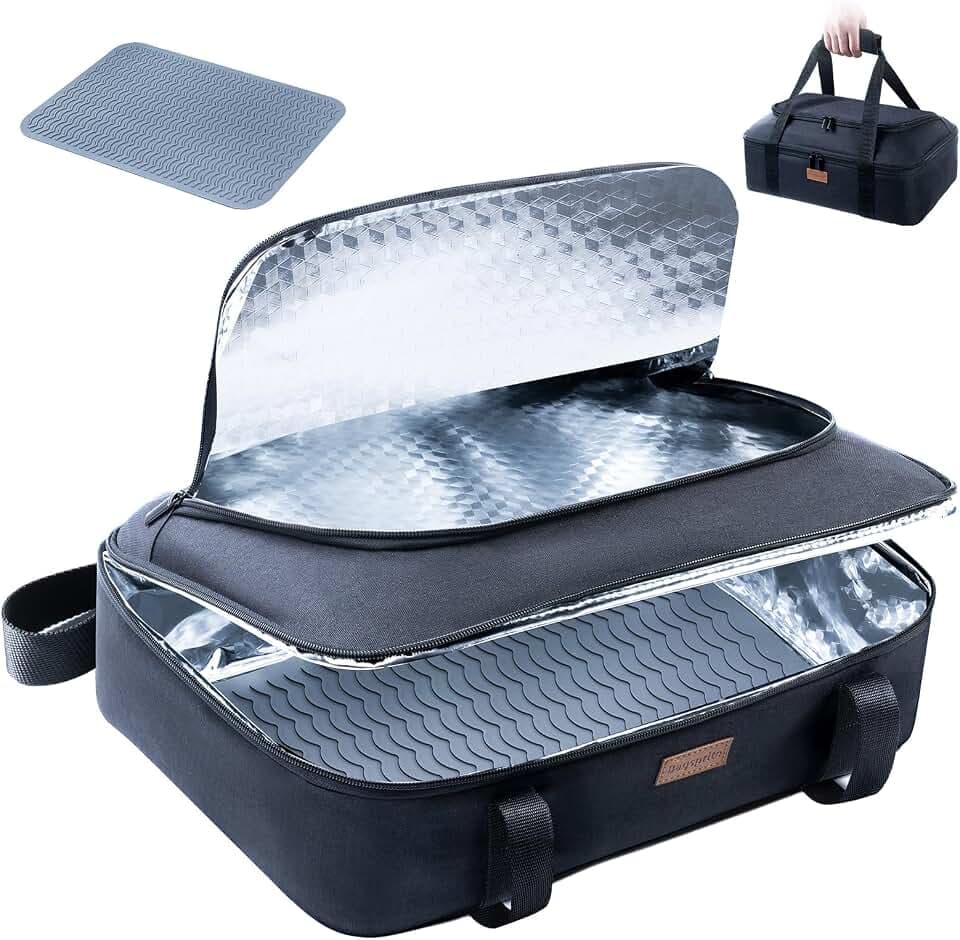 Insulated Casserole Carrier for Hot or Cold Food with Heat-Resistant Mat
