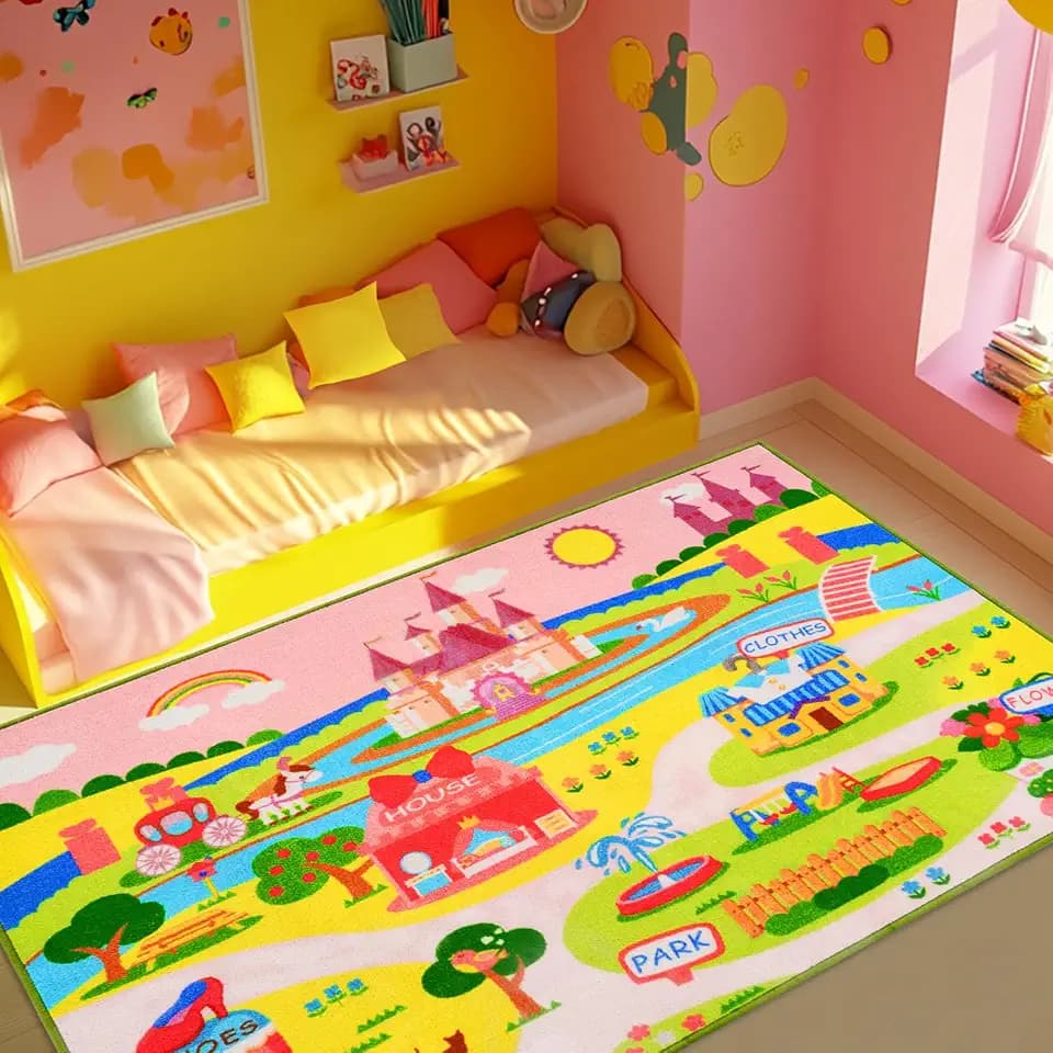 Booooom Jackson Pink Castle Play Rug, 39"x59"