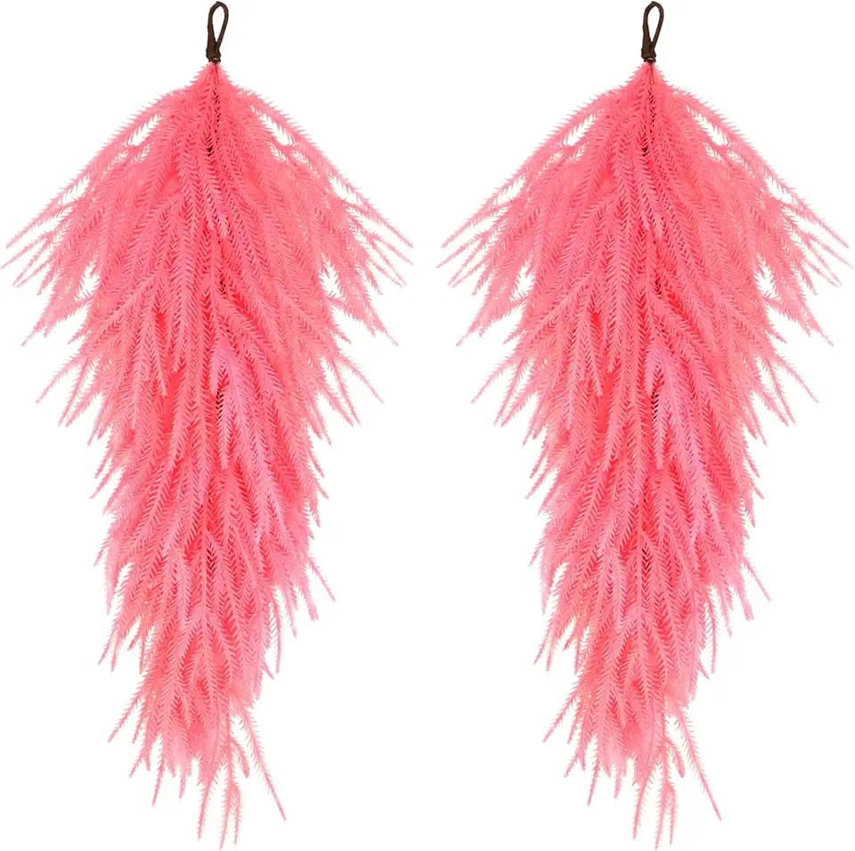 2 Pcs 28'' Pink Christmas Pine Door Swag,Artificial Norfolk Teardrop Swag