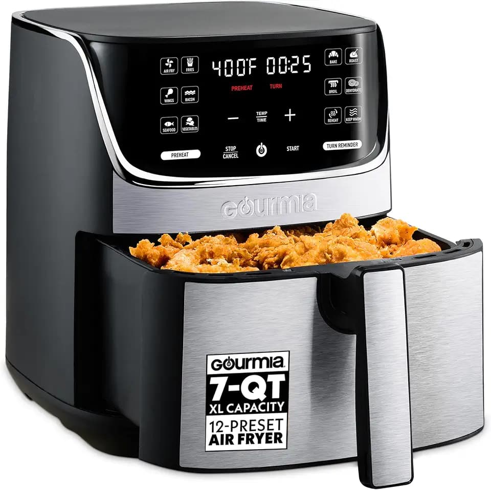 Gourmia Air Fryer - 7 Qt Basket Capacity, 12 Presets, Stainless Steel