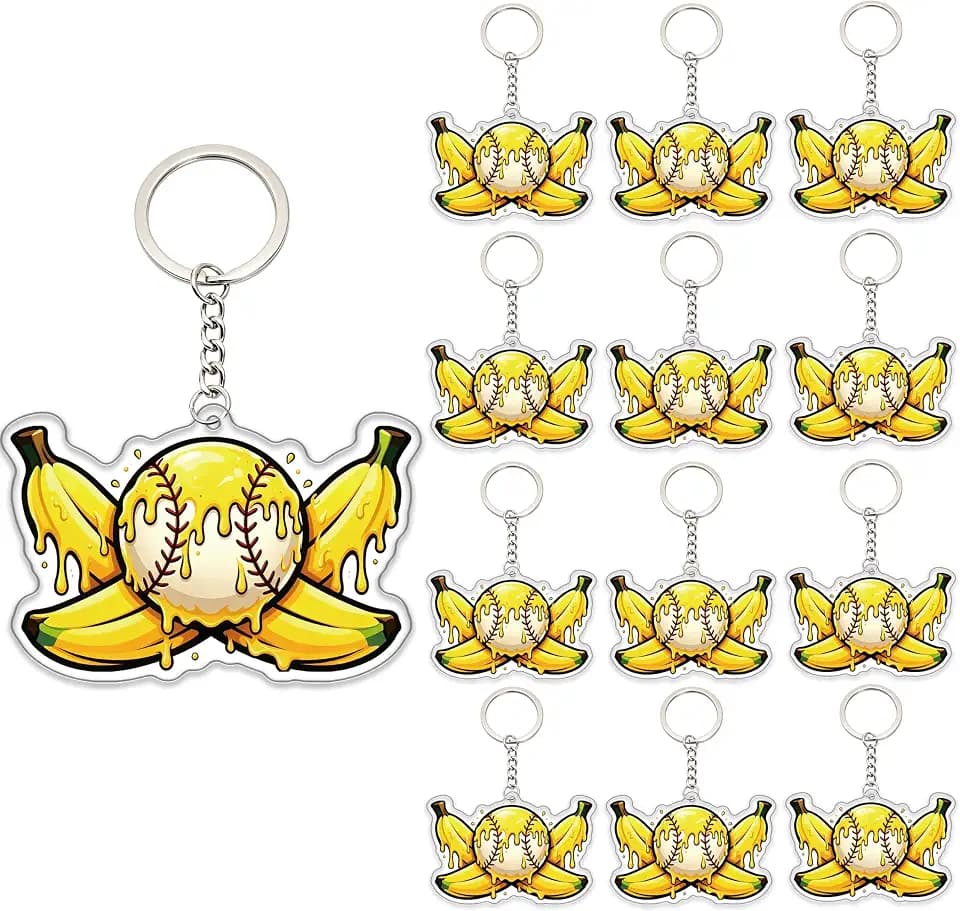 Baseball Ice Cream Drip Keychains,12 Pack Acrylic Banana Ice Cream Drip Birthday Party Favors, End of Season Team Gifts, Baseball Swag Bag Stuffers