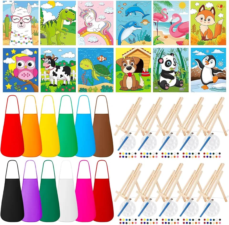 Ireer 84 Pcs Kids Paint Party Kits Pre Drawn Canvas to Paint, 8 x 10 Inches
