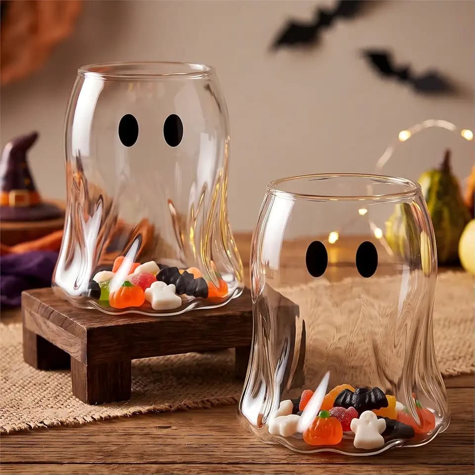 2 Pcs Halloween Candy Dish, Glass Ghost Candy Jars, Clear