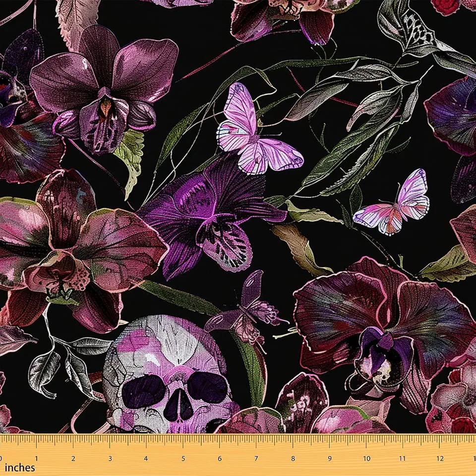 Feelyou Skull Orchid Flowers Upholstery Fabric 5 Yards Soft