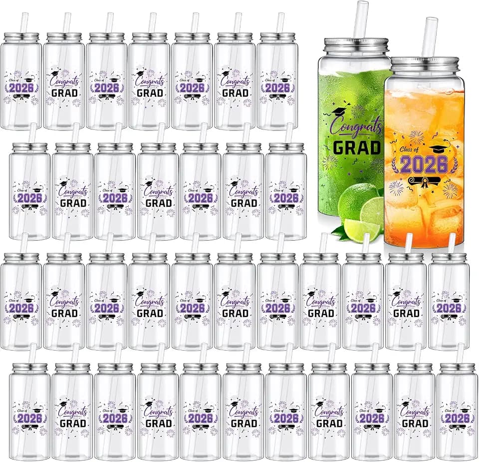 Pickmesh 36 Pcs Reusable Graduation Cups 13.5 oz Clear Plastic Tumblers with Lids and Straws Class of 2026 Party Supplies for Graduation Decorations and Congrats Grad Events (Purple,Black)