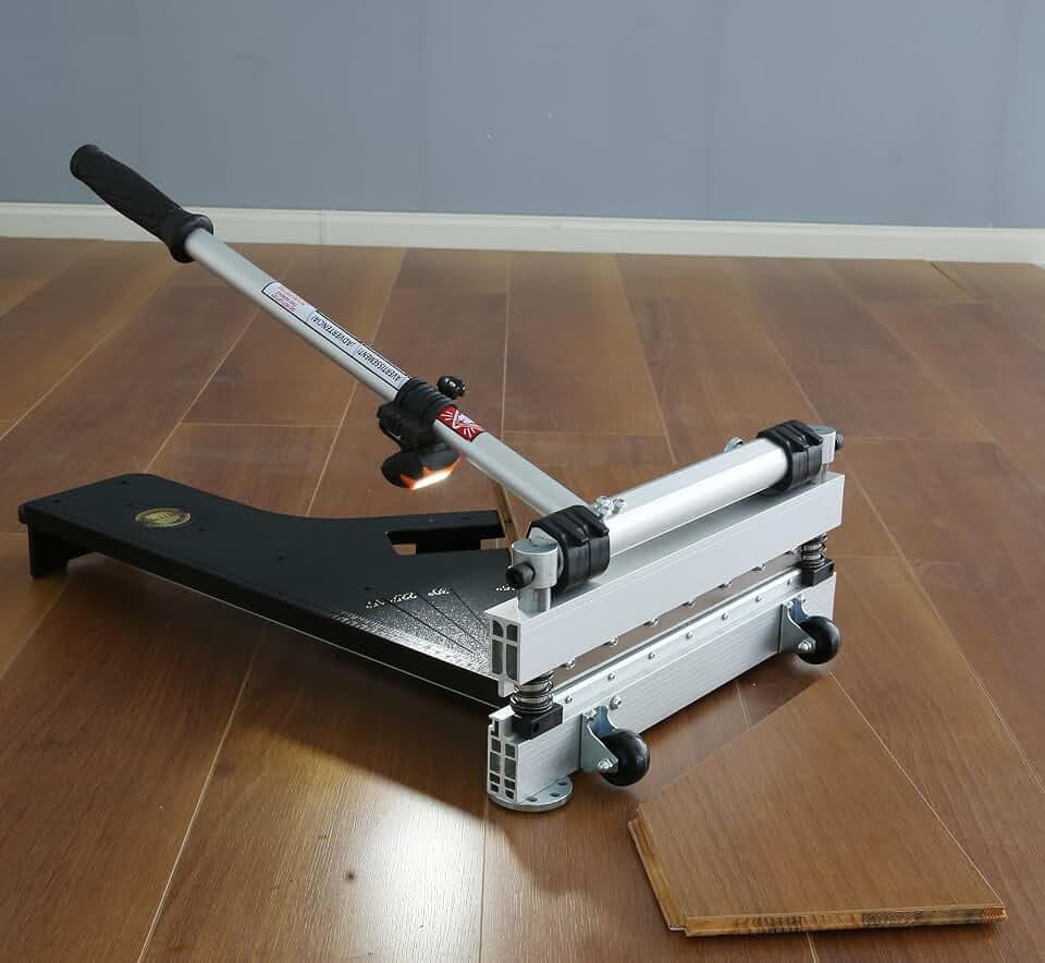 CUTTEREX 13” Laminate/Vinyl Floor Cutter–JUST ONE STEP Easy Angle & Length Cutting, Flooring Tools - Cuts Vinyl Floor, Engineered Wood, LVP, LVT, VCT, SPC, WPC, HSS Blade Mounted, Wheels