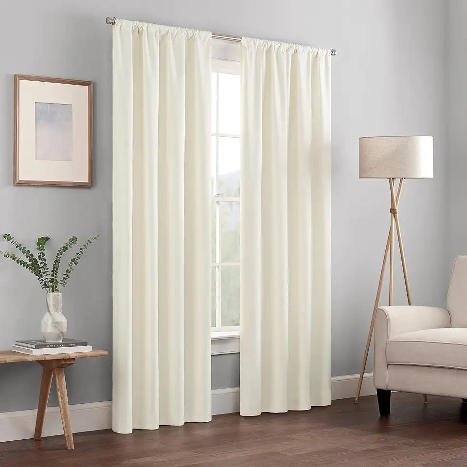 Eclipse Kendall Modern Blackout Thermal Rod Pocket Window Curtain for Bedroom or Living Room (1 Panel), 42 X 84, Ivory