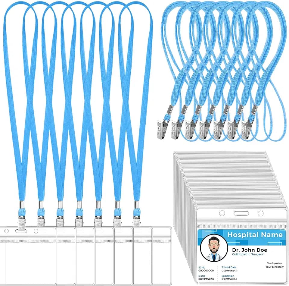 Marspark 50 Sets 4"x3" Name Badge Holder with Lanyard Bulk, Lake Blue