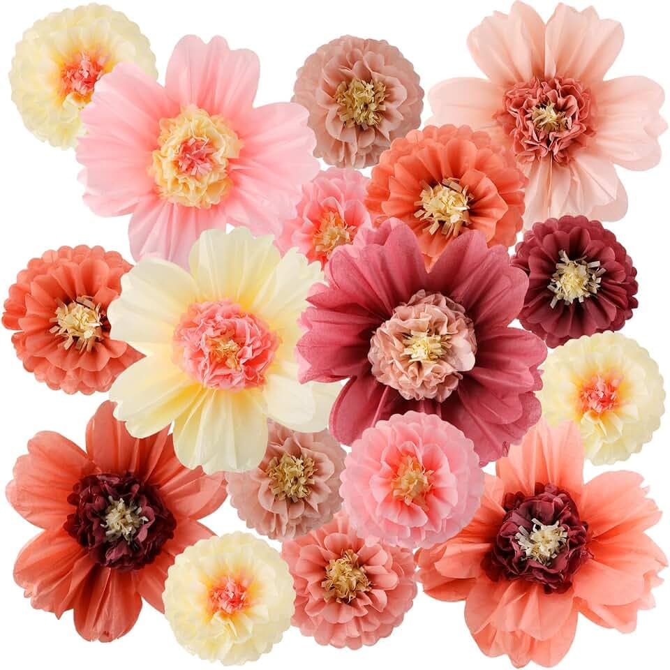 Crowye 36 Pcs Large Tissue Paper Flower Decor,10'' 20'',Vintage Color