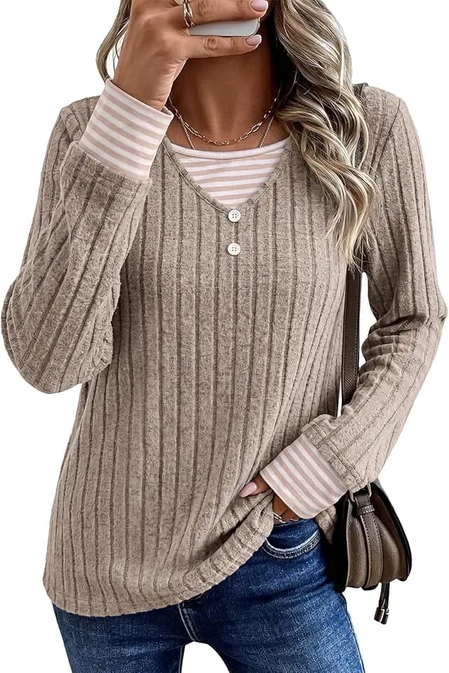 EVALESS Womens Long Sleeve Shirts Casual Fleece Tops 2026 Cute Fall Outfits