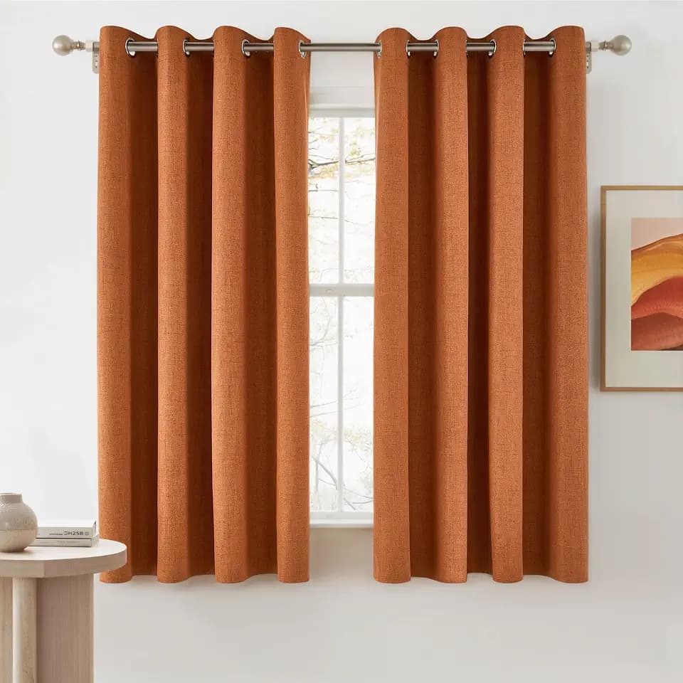 NICETOWN 100% Absolutely Blackout Linen Curtains with Thermal Insulated Liner, Terracotta, 52" Wide, 2 Panels, 63 inches Long Drapes, Grommet Retro Linen Curtains Vertical Drapes Privacy for Bedroom